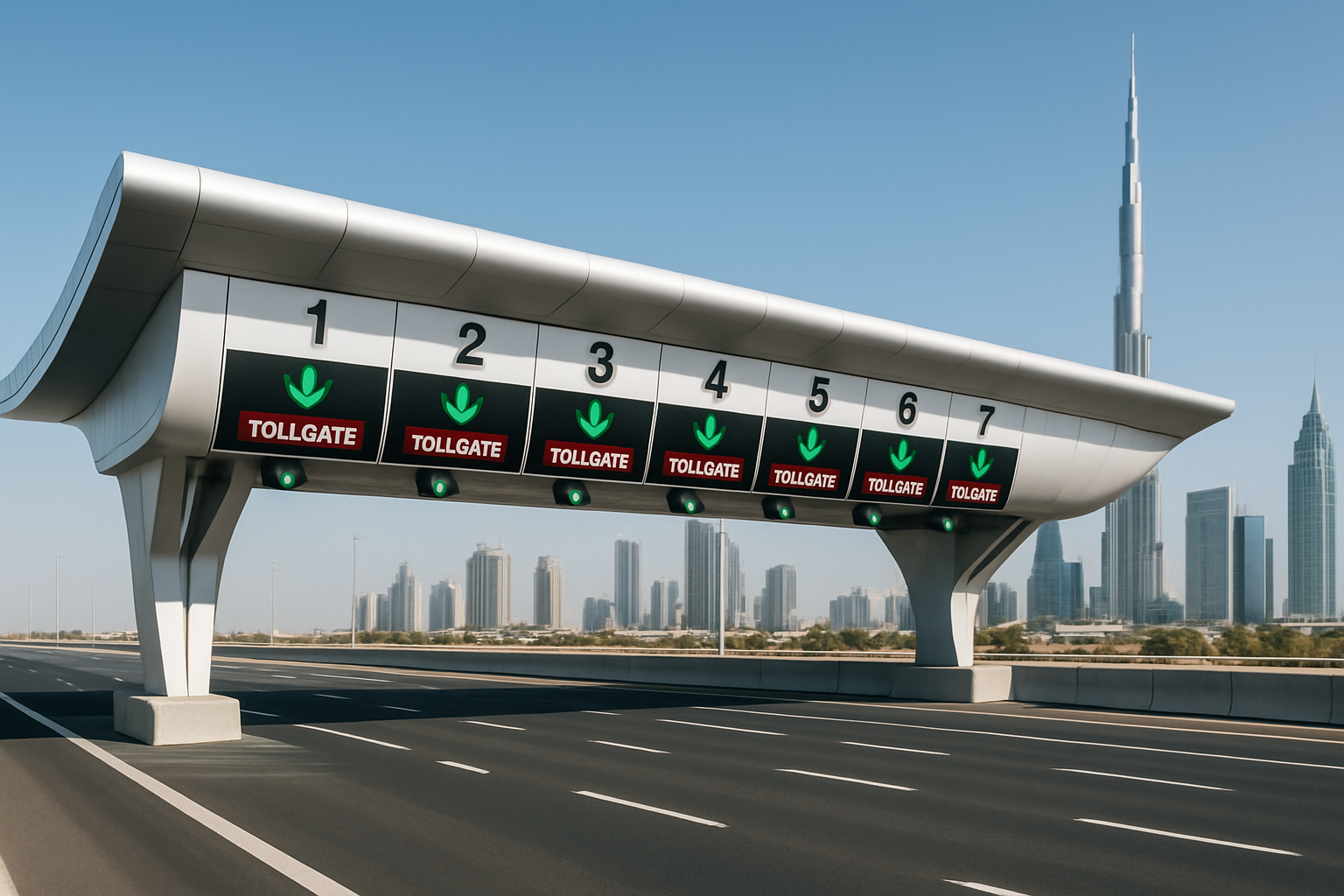 Modern toll gate on a Dubai highway